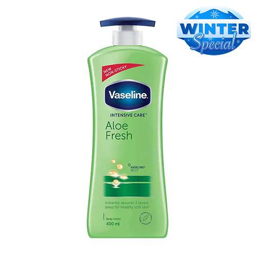 Vaseline Intensive Care Aloe Fresh Body Lotion - For Healthy Soft Skin, + Vaseline Jelly, Instantly Absorbs 5 Layers Deep, 400 ml  