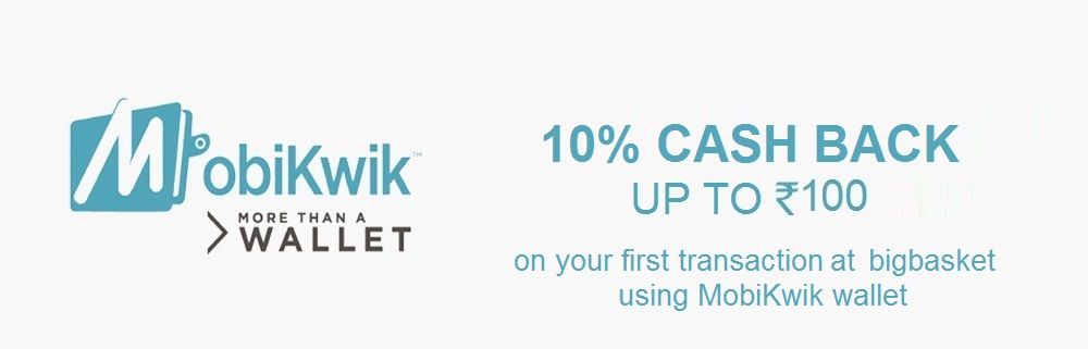 Get 10% cashback on first time payment @ bigbasket using MobiKwik wallet