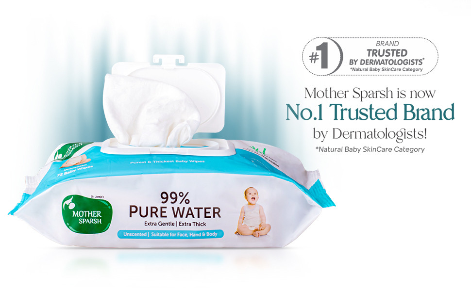 Mother Sparsh 99% Pure Water Baby Wipes Extra Gentle, Extra Thick, 72 pcs