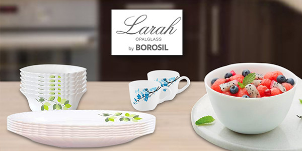 Buy Larah by Borosil Dinner Set Opalware, Green Leaves Silk