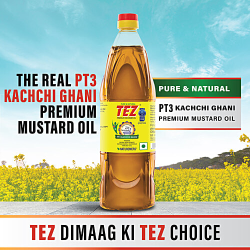 Tez PT3 Kachchi Ghani Premium Mustard Oil, 200 ml  Pure & Natural