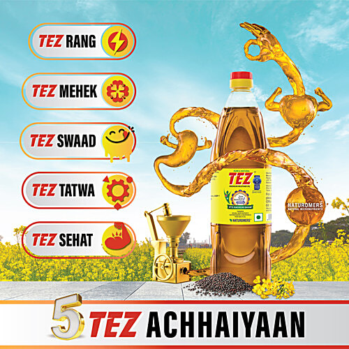 Tez PT3 Kachchi Ghani Premium Mustard Oil, 200 ml  Pure & Natural