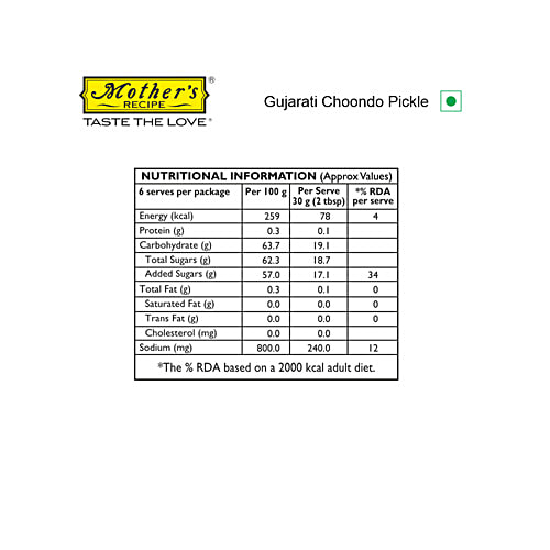 Mother's Recipe Pickle - Gujarati Choondo, 200 g Pouch Zero Trans Fat