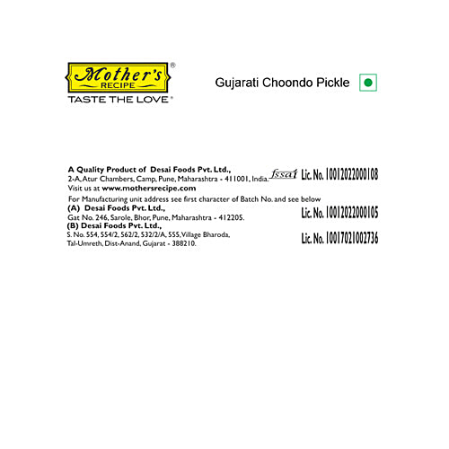 Mother's Recipe Pickle - Gujarati Choondo, 200 g Pouch Zero Trans Fat