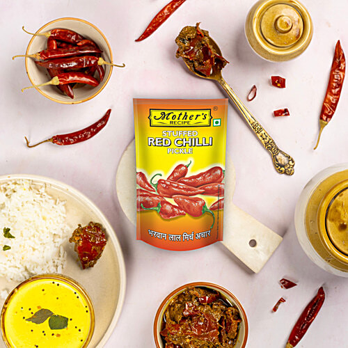 Mother's Recipe Pickle - Red Stuffed Chilli, 200 g Pouch Zero Trans Fat