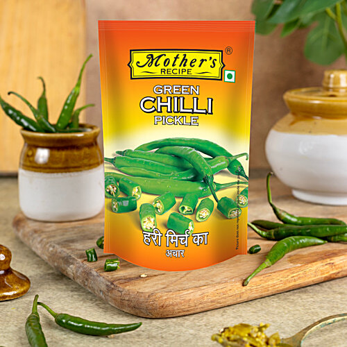 Mother's Recipe Pickle - Green Chilli, 200 g Pouch Zero Trans Fat