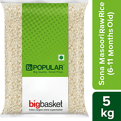 bb Popular Rice/Akki - Raw, Sona Masoori, 5 kg (6 - 11 Months Old) 