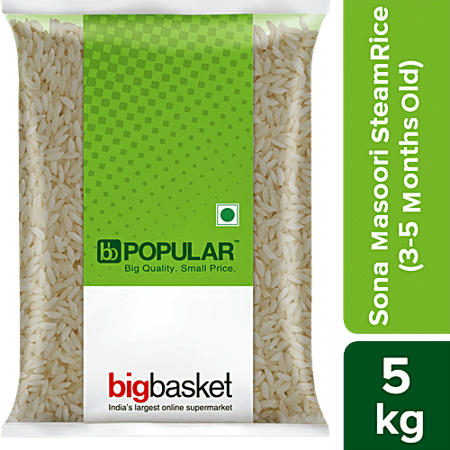 bb Popular Rice/Akki - Steam, Sona Masoori, 5 kg (3 - 5 Months Old) 