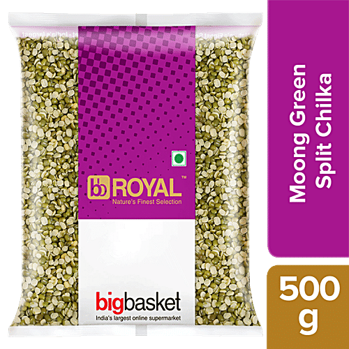 bb Royal Green Moong Split - Desi Unpolished, 500 g Pouch 