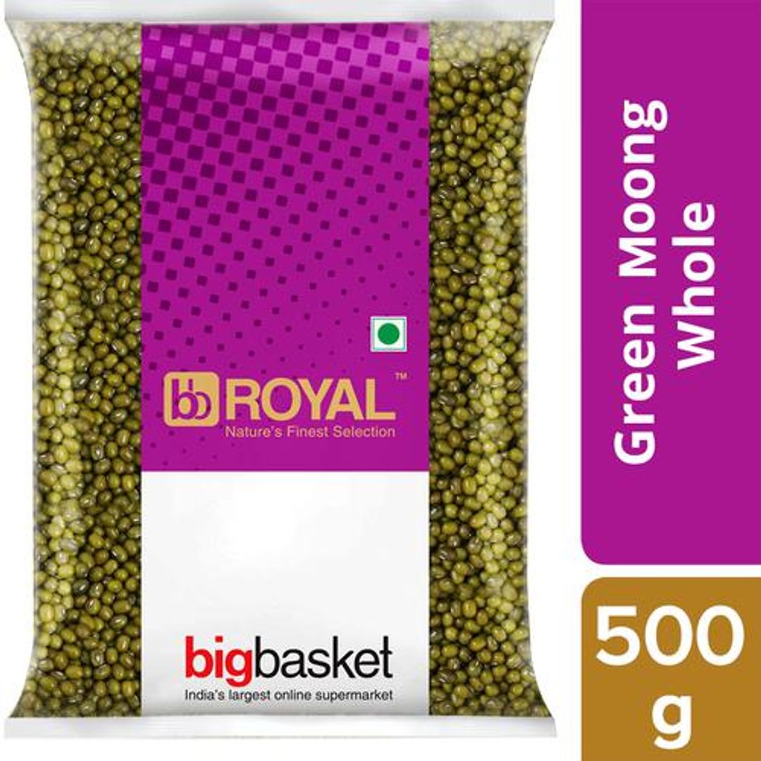 BB Royal Green Moong Whole - Desi, Unpolished Mature Pulses For Easy Cooking & Rich Flavour, 500 g Pouch