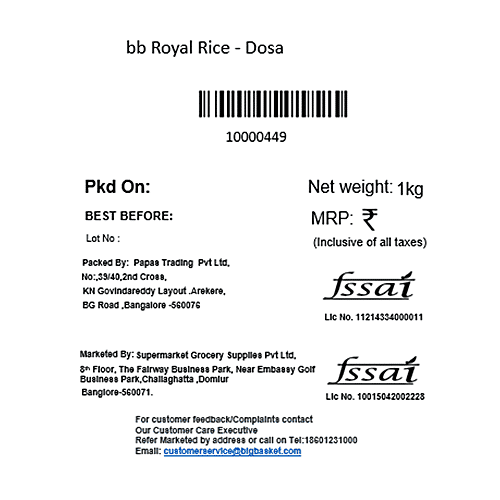 bb Royal Rice/Chawal/Chall - Dosa, 1 kg Pouch 