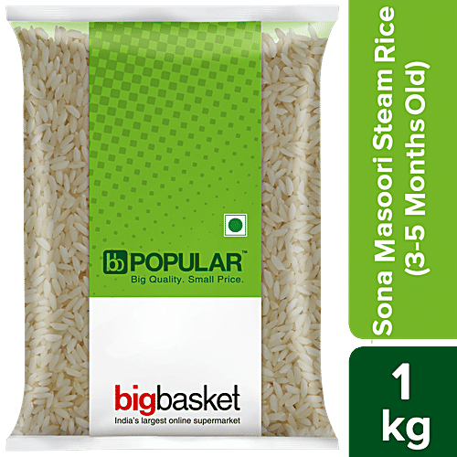 bb Popular Rice/Akki - Steam, Sona Masoori, 1 kg Pouch