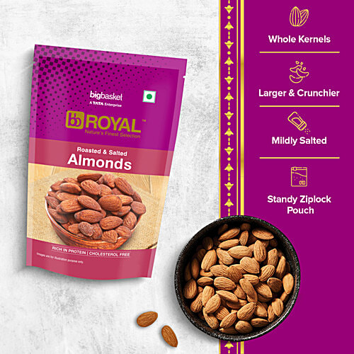 bb Royal Almond/Badam Roasted & Salted/Badam Bhajke ani Khare, 100 g Zipper Pouch 