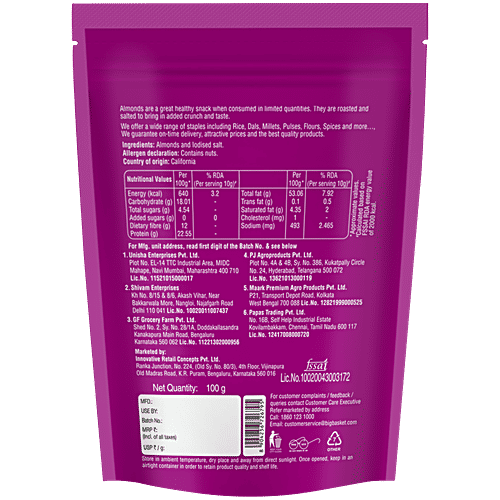 bb Royal Almond/Badam Roasted & Salted/Badam Bhajke ani Khare, 100 g Zipper Pouch 