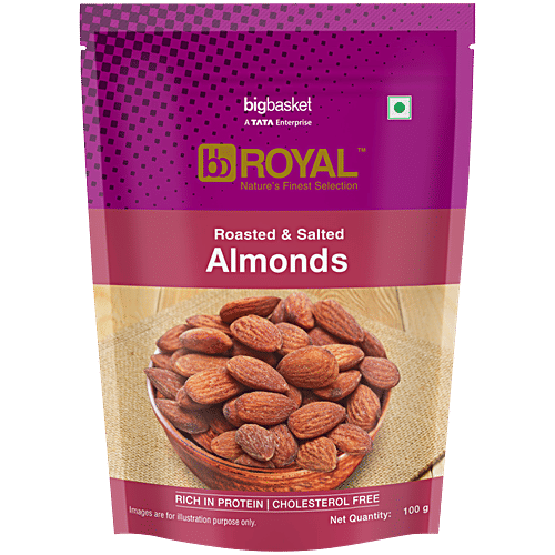 bb Royal Almond/Badam Roasted & Salted/Badam Bhajke ani Khare, 100 g Zipper Pouch 