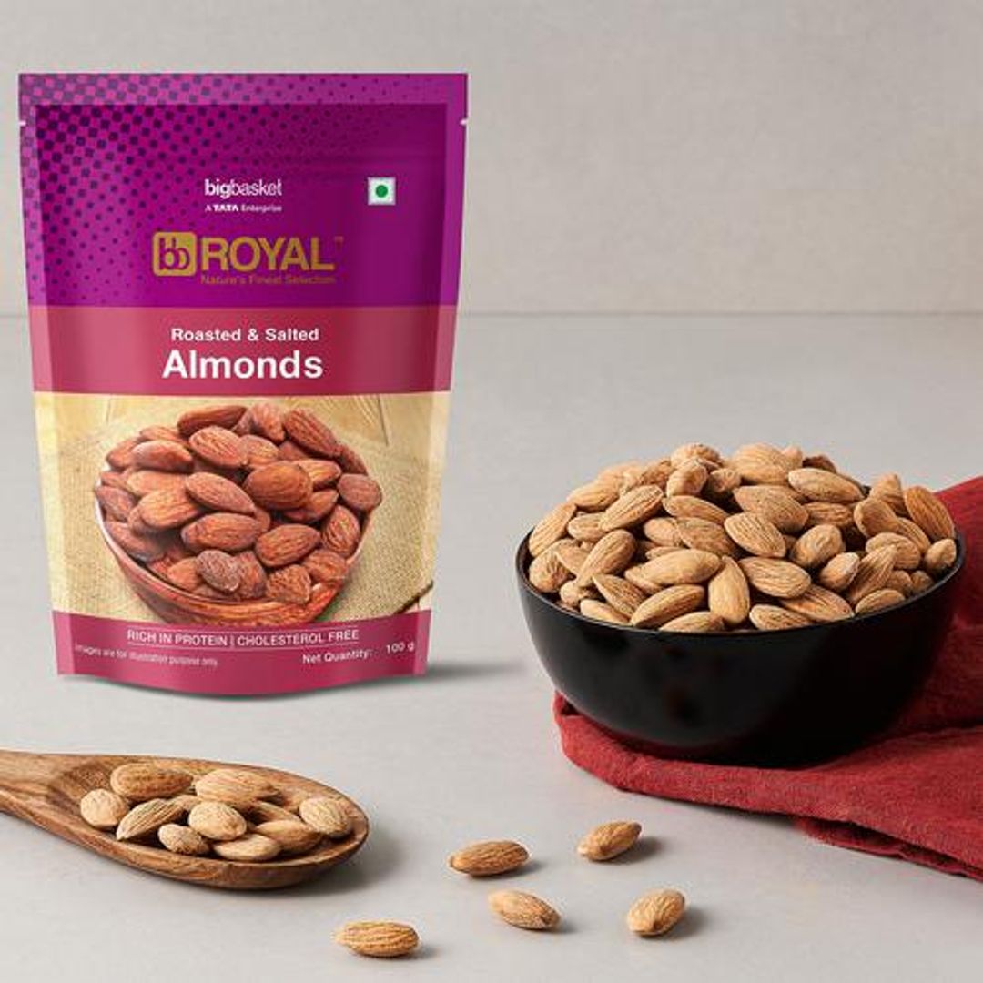 BB Royal California Almonds - Premium, Roasted & Lightly Salted, Protein Packed, 100 g Standy Ziplock Pouch