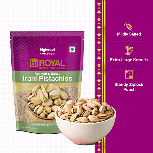 bb Royal Pista Roasted & Salted/Pista Bhajke ani Khare, 100 g Standy Ziplock Pouch Rich in Fiber & Protein