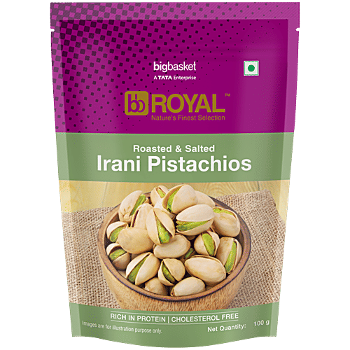 bb Royal Pista Roasted & Salted/Pista Bhajke ani Khare, 100 g Standy Ziplock Pouch Rich in Fiber & Protein