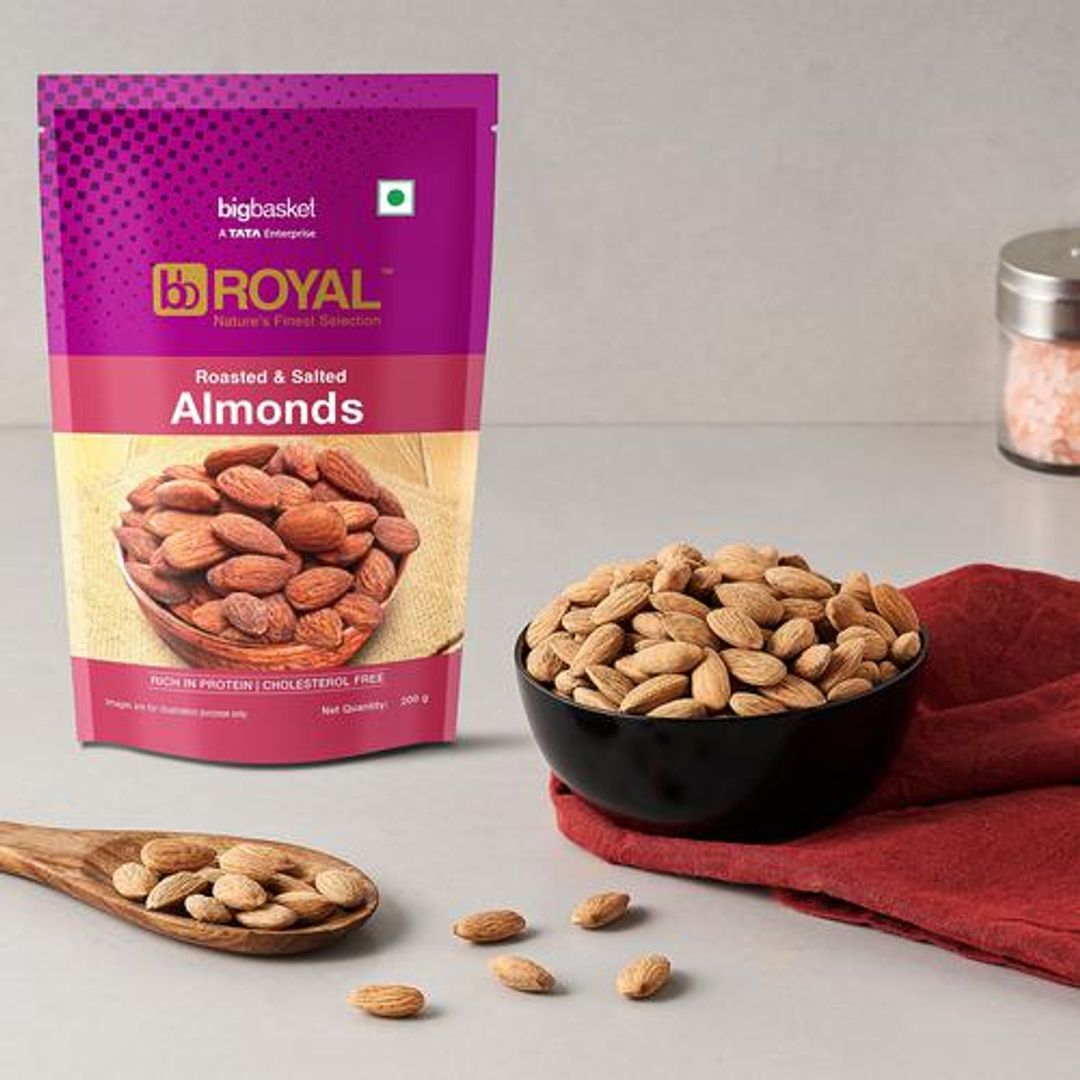 BB Royal California Almonds - Premium, Roasted & Lightly Salted, Protein Packed, 200 g Standy Ziplock Pouch