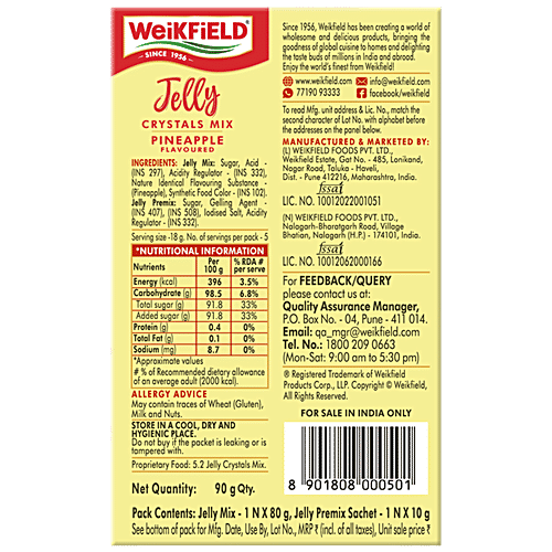 Weikfield Pineapple Flavoured Jelly Crystals Mix, 90 g No Gelatin,