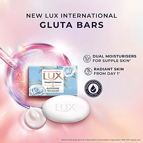 Lux International Smooth & Radiant Bathing Soap With Glutathione & French Moisturizer + White Rose Scent, 130 g Carton Enriched with Swiss Moisturizers