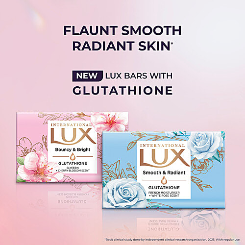 Lux International Smooth & Radiant Bathing Soap With Glutathione & French Moisturizer + White Rose Scent, 130 g Carton Enriched with Swiss Moisturizers