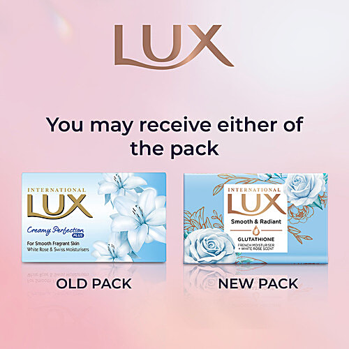 Lux International Smooth & Radiant Bathing Soap With Glutathione & French Moisturizer + White Rose Scent, 130 g Carton Enriched with Swiss Moisturizers