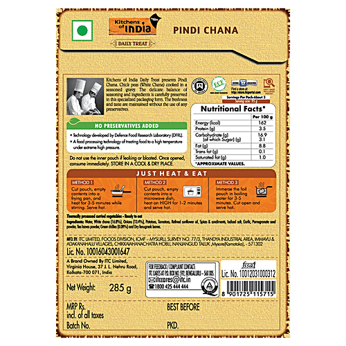 Kitchens Of India Ready to Eat- Pindi Chana, 285 g Carton 