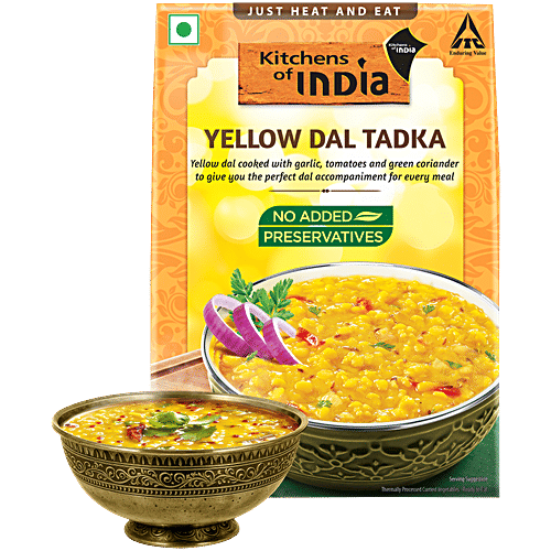 Kitchens Of India Yellow Dal Tadka - Just Heat & Eat, 285 g  Ready to Eat Indian Food, No Added Preservatives, Microwavable