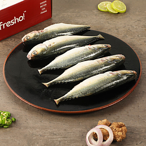 fresho! Mackerel Fish-Medium, Whole Cleaned, 450 g (4-6 pcs) Preservative Free