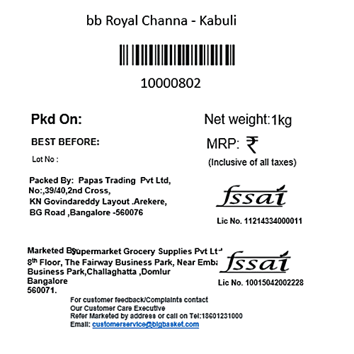 bb Royal Channa - Kabuli/Chole, 1 kg Pouch 