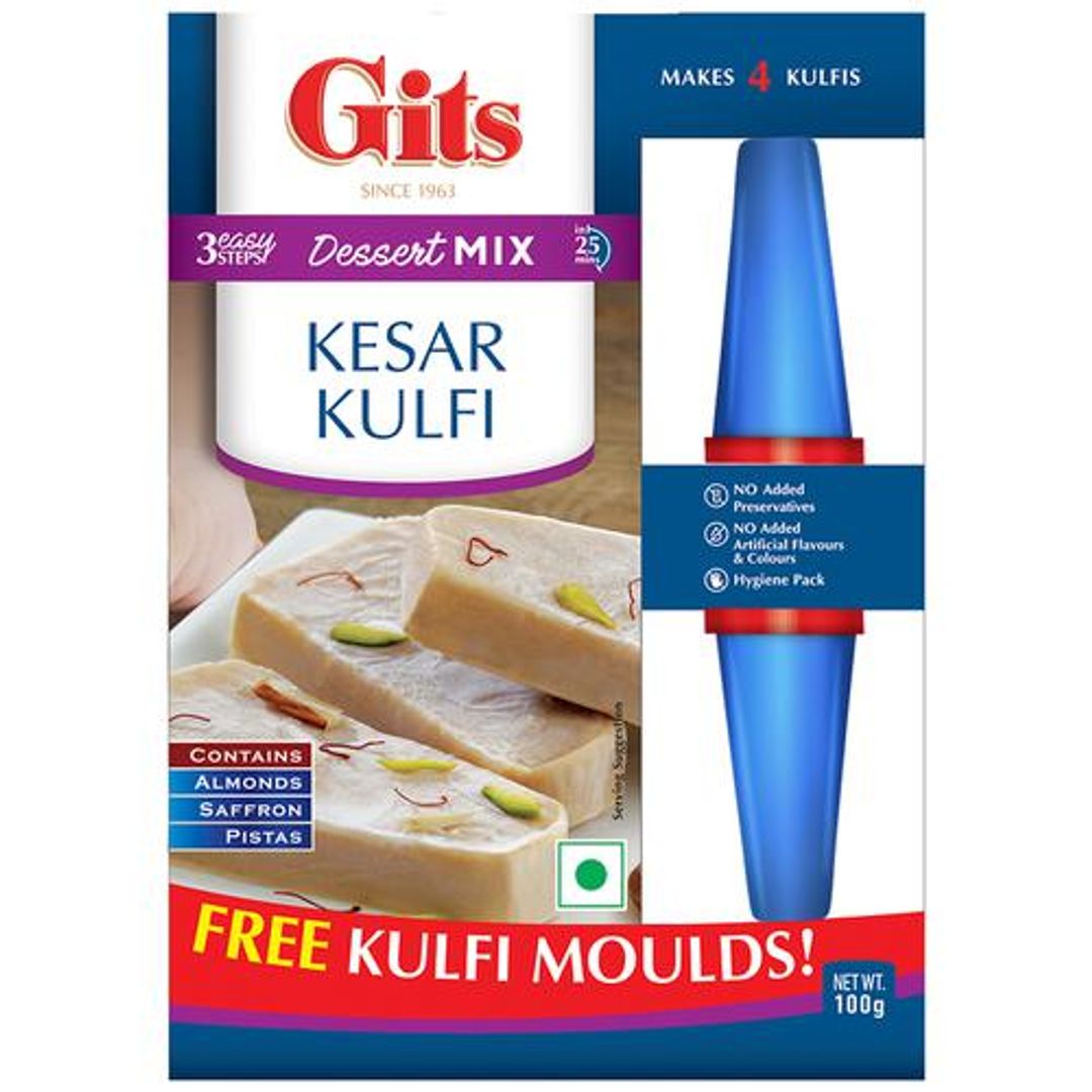 Gits Dessert Mix - Kesar Kulfi, No Added Preservatives, Artificial Colours & Flavours, 100 g (Get Kulfi Moulds Free)