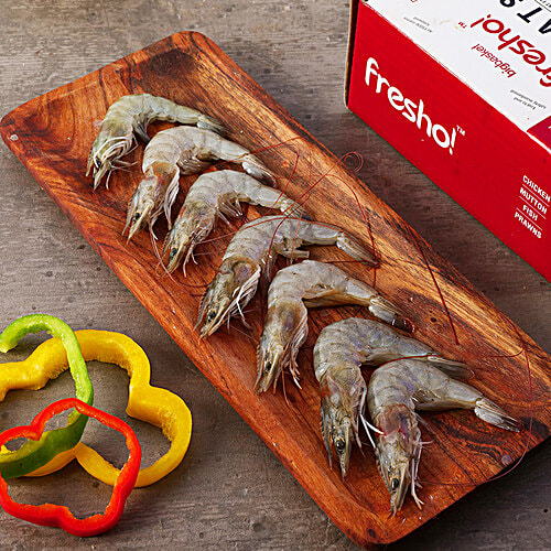 fresho! White Prawns-Medium, Unpeeled, 450 g (30-50 pcs) 