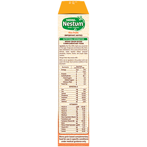Nestle Nestum Rice Fruits Baby Cereal - From 10 To 24 Months, 300 g Bag-In-Box Source of Zinc & Selenium