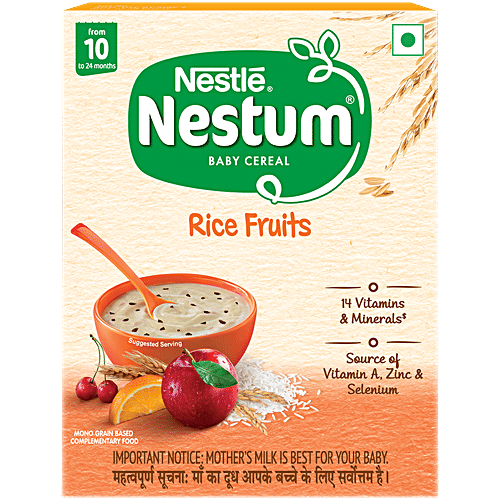 Nestle Nestum Rice Fruits Baby Cereal - From 10 To 24 Months, 300 g Bag-In-Box Source of Zinc & Selenium