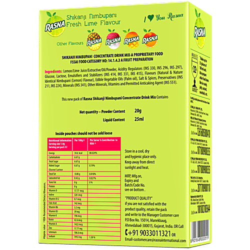 Rasna Shikanji Nimbupani - 32 Glass, 120 g Carton No Trans Fat