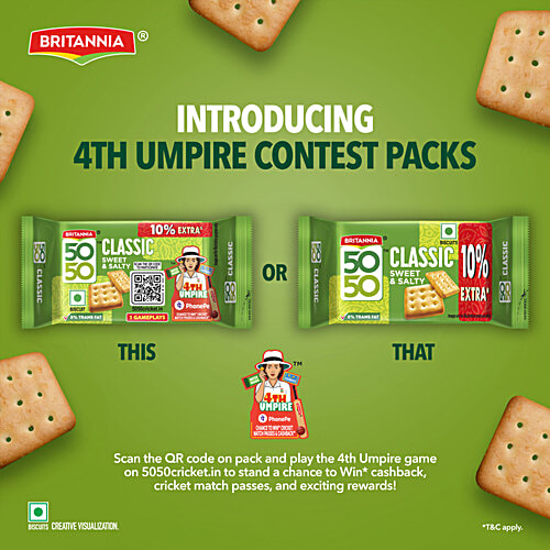 Britannia 50-50 Classic Sweet & Salty Biscuits, 28.4 g  Zero Cholesterol, Zero Trans Fat