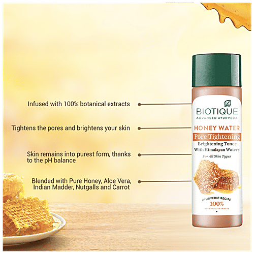 BIOTIQUE Pore Tightening Brightening Toner - Honey, With Himalayans Water, For Normal To Oily Skin, 120 ml Carton 100% Botanical Extracts