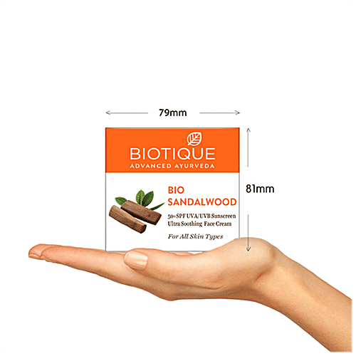 BIOTIQUE Sunscreen Ultra Protective Cream - Sun Shield, Sandalwood, 50+ SPF UVB, For Normal To Oil Skin, 50 g Carton 100% Botanical Extracts