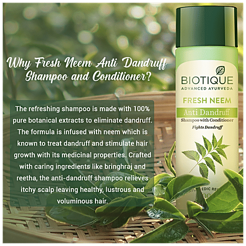 BIOTIQUE Fresh Neem Anti Dandruff Shampoo With Conditioner, 190 ml Fights Dandruff