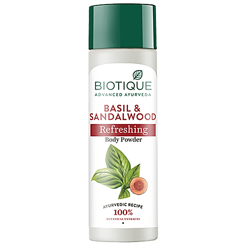 BIOTIQUE Refreshing Body Powder - Basil & Sandalwood, 150 g Bottle 100% Botanical Extract