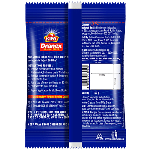 Kiwi Dranex Drain Cleaner, 50 g  Cleans Blocked Drainpipes