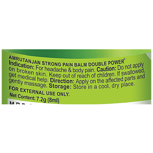 Amrutanjan Strong Pain Balm Headache Balm Massage - Faster Relaxation, Double Power, 8 ml Strong