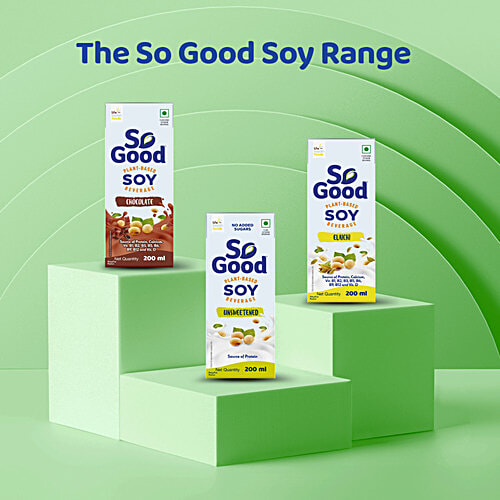So Good Plant-Based Soy Beverage - Unsweetened, No Added Sugar, 200 ml  Rich In Calcium, Dairy Free, No Preservatives, Gluten & Lactose Free