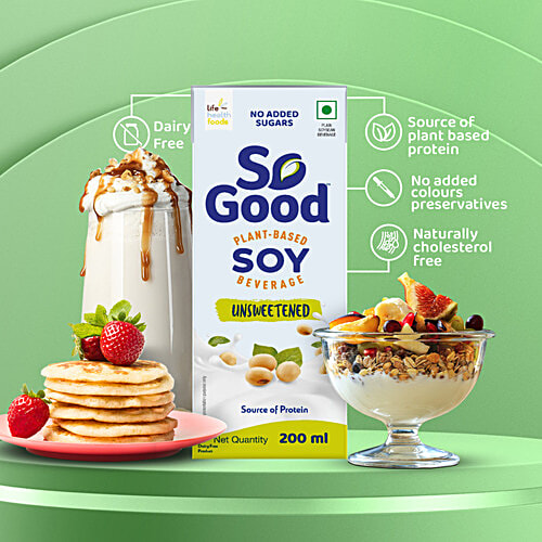 So Good Plant-Based Soy Beverage - Unsweetened, No Added Sugar, 200 ml  Rich In Calcium, Dairy Free, No Preservatives, Gluten & Lactose Free