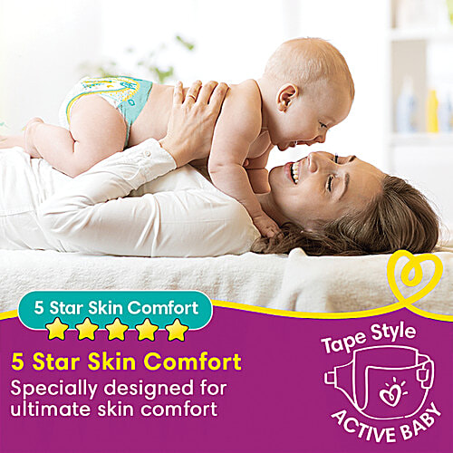 Pampers Active Baby Taped Diapers - Soft, Up To 12 Hours Absorption, 5 Star Skin Comfort, Small, 22 pcs