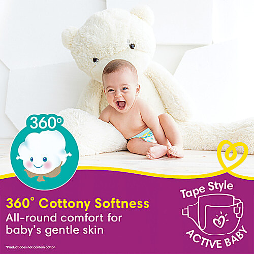Pampers Active Baby Taped Diapers - Soft, Up To 12 Hours Absorption, 5 Star Skin Comfort, Small, 22 pcs