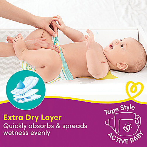 Pampers Active Baby Taped Diapers - Soft, Up To 12 Hours Absorption, 5 Star Skin Comfort, Small, 22 pcs