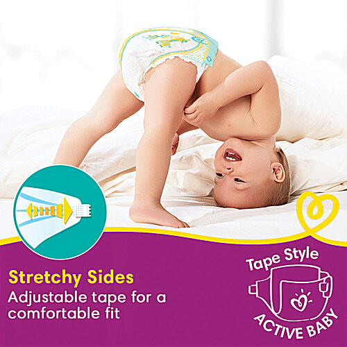 Pampers Active Baby Taped Diapers - Soft, Up To 12 Hours Absorption, 5 Star Skin Comfort, Small, 22 pcs