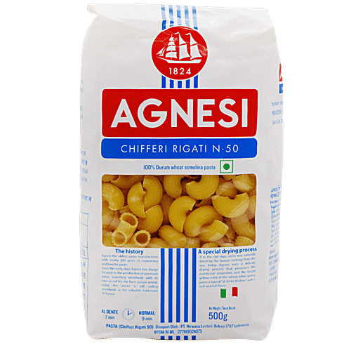 Agnesi Durum Wheat Pasta - Chifferi Rigati N.50, 500 g  Zero Trans Fat